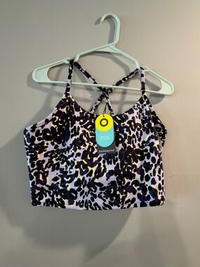 GoodMove Leopard Print Crisscross Sports Bra - Black, Purple, Yellow